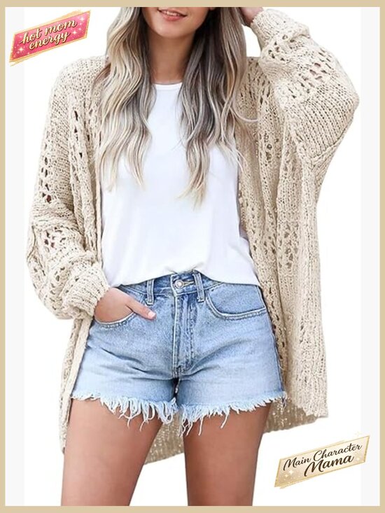 Sweaters - Womens Boho Crochet Cardigan Lightweight Knit Open Front Long Sleeve Sweater